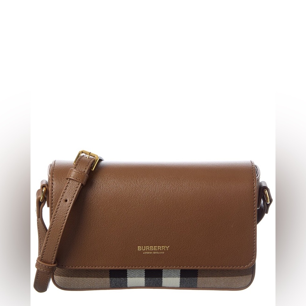 Burberry Brown Leather Crossbody Vintage Check NEW